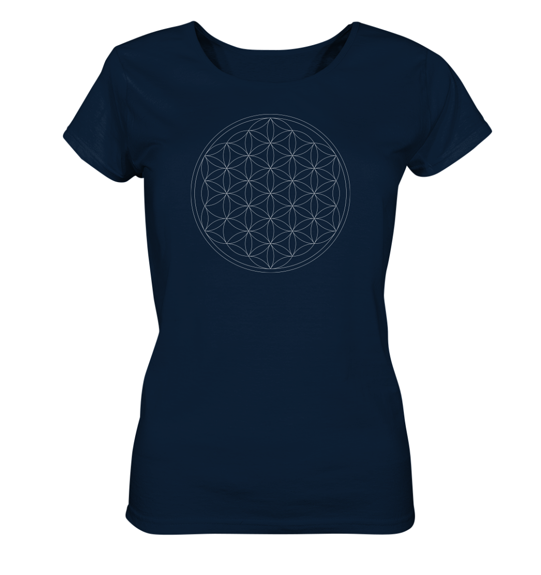Lebensblume - Damen T-Shirt in navy blau - bio baumwolle