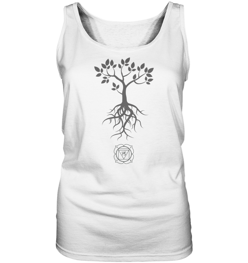 Wurzelchakra Chakra Symbol- Baummotiv auf einem Damen Top