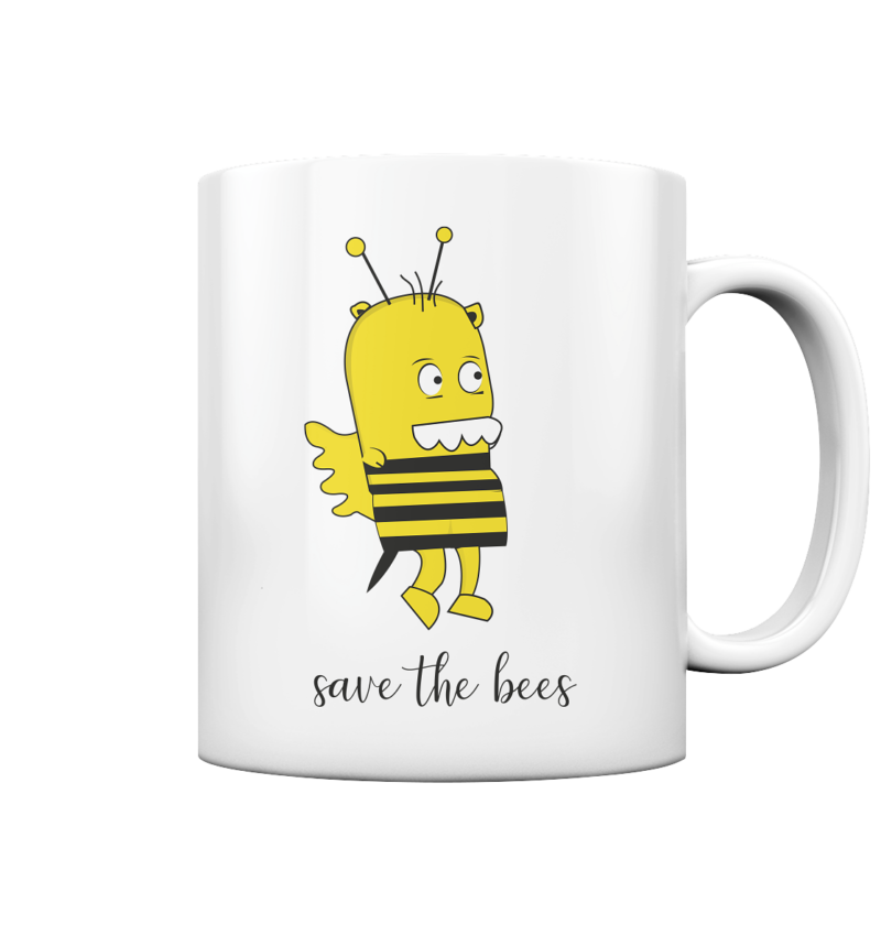 Save the Bees Motiv auf einer hochwertigen Keramik Tasse.